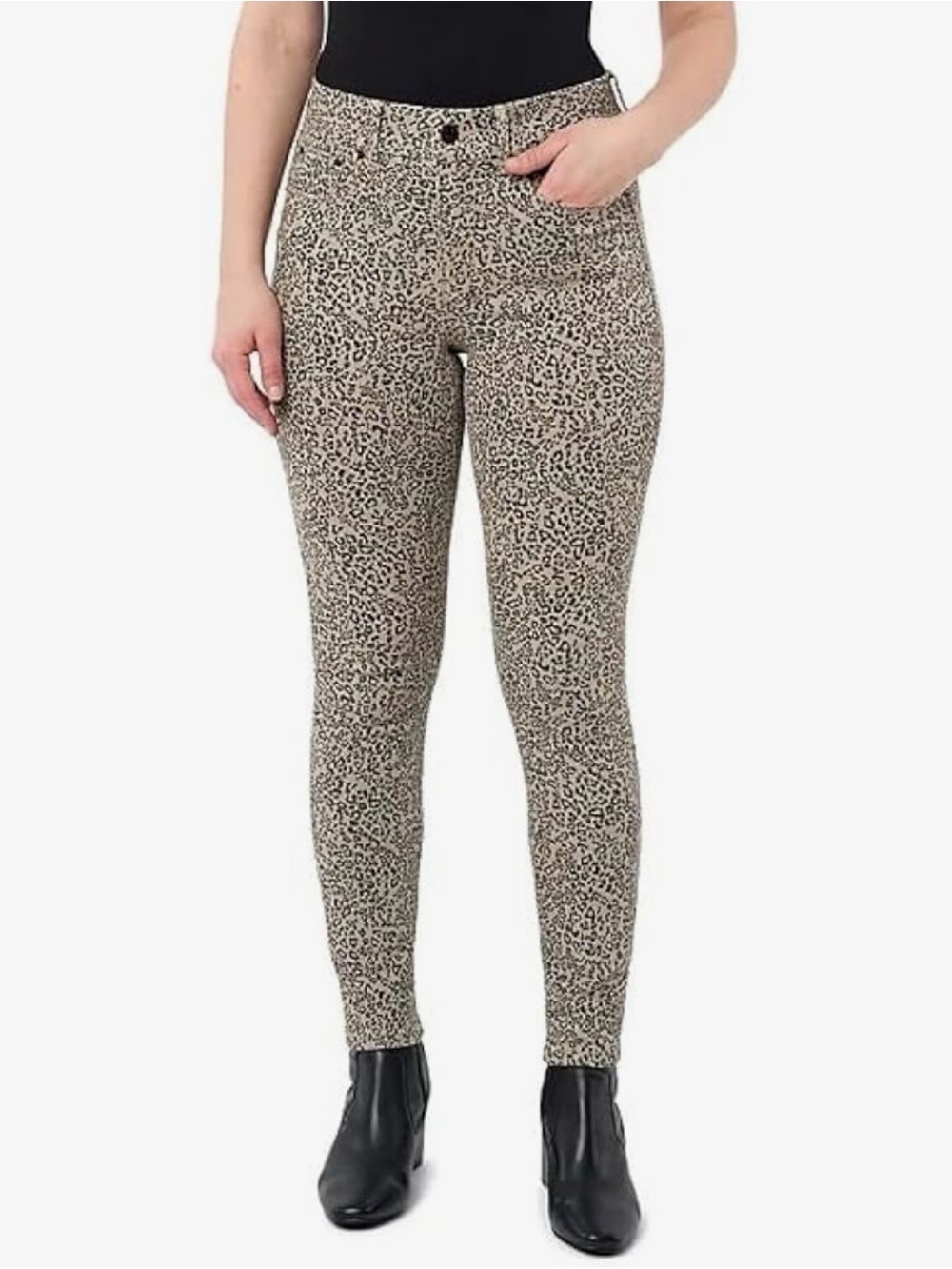 NWT-Seven7 Women's Tummyless High-Rise Leopard Print Denim Pants, Animal Pattern